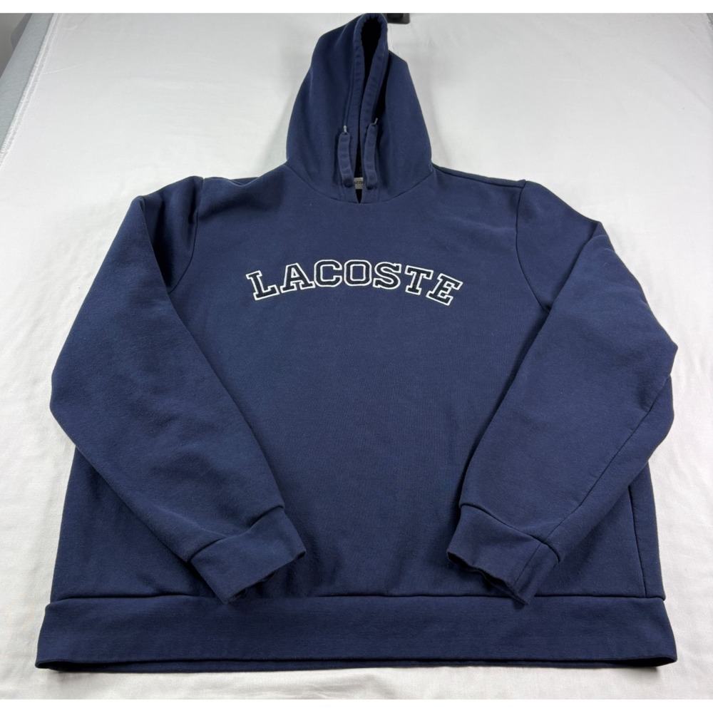 Lacoste Hoodie Mens 3XL Blue Spell Out Big Logo Pullover Sweatshirt